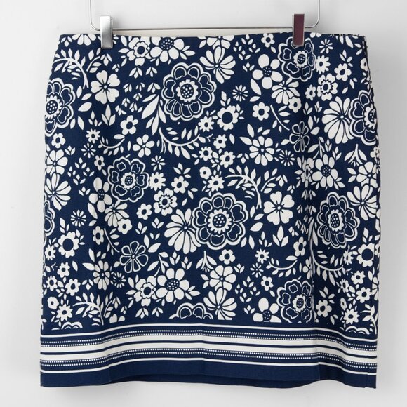 Talbots Classic Cotton A-Line Skirt Floral Stripe Blue White Plus Size 16 New - Picture 2 of 6